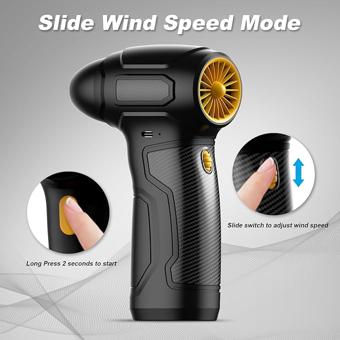 Compressed Air Duster - 200,000RPM Electric Air Duster, Canned Air Blower Alternative for PC, Keyboard, Building Toys, Campfire, Leaf, Home Cleaning (Yellow)