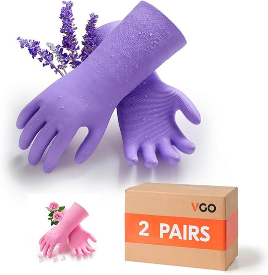Vgo... Household Cleaning Gloves,Double-layer,Lined Dishwashing Gloves,Long Sleeves for Kitchen,Bathroom Cleaning(TP1117)