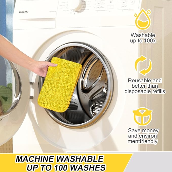 3 Pack 16.5 inch Reusable Mop Pads Microfiber Spray Mop Replacement Heads for Wet/Dry Mops Compatible with Bona Floor Care System (Yellow )