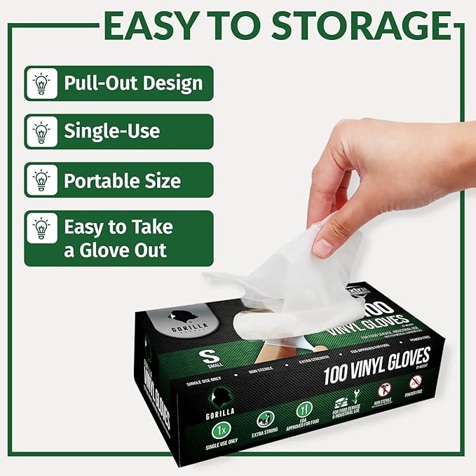 GORILLA SUPPLY Disposable Heavy Duty Vinyl Gloves, Large, 300 Count, BPA Free, Food Safe, Powder Free