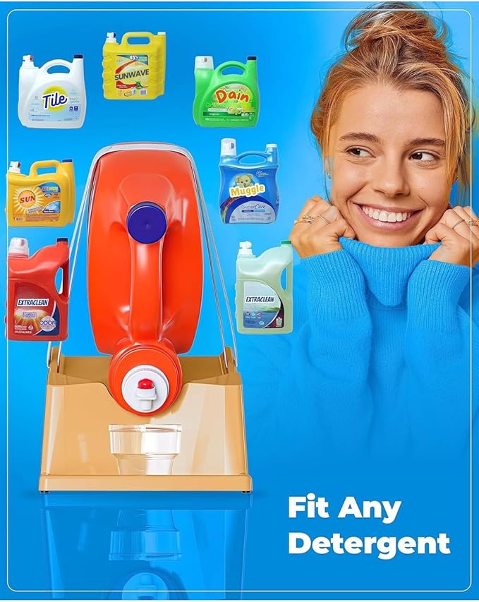 TidyFriend Laundry Detergent Holder Stand with Drip Tray, Laundry Soap Holder with Non-Slip Rubber Feet for Washing Space Organization, Angled Downward Slope for Easy Pouring (Beige)