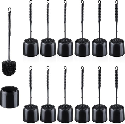 Roshtia 12 Sets Toilet Brush and Holder Set for Bathroom Toilet Bowl Brush Scrubber with Caddy for Deep Cleaning, 14.57 Height (Black)