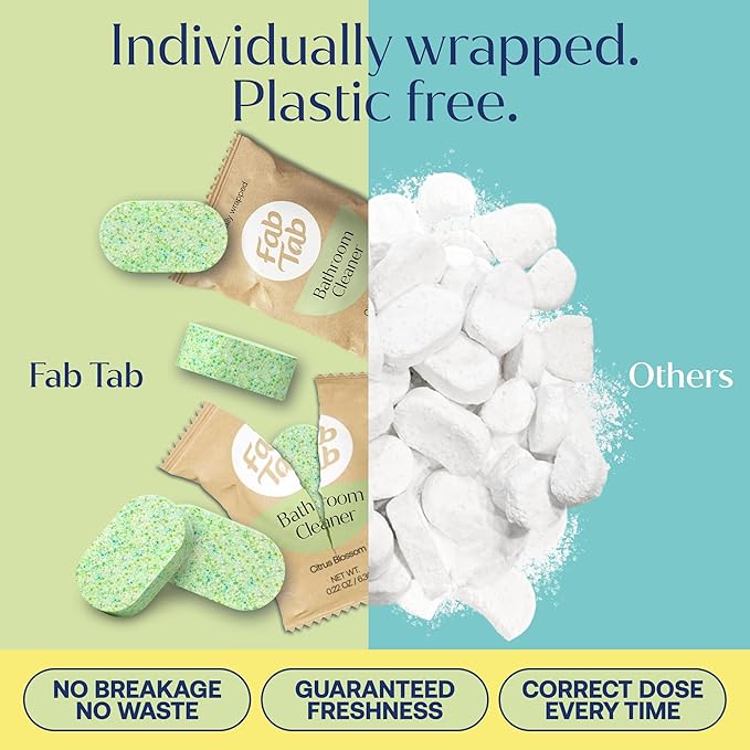 Fab Tab Bathroom Cleaner, Eco-Conscious Cleaning Tablets for Sparkling Bathrooms, Powerful Grime Remover, Citrus Scent, No Harmful Chemicals, Economical Refills - 4 Tablets (Bottle not included)