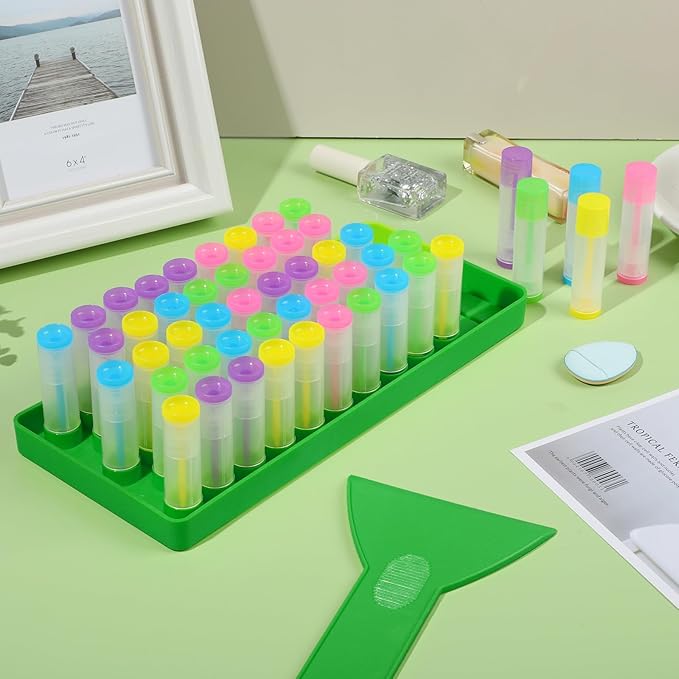 Lip Balm Crafting Kit, 50 Pieces Empty Lipsticks Filling Tubes Mold Handmade Set Pallet with Scraper, Lip Balm Tubes with Filling Tray and Spatula for Women Girl Cosmetics Makeup, Multicolor