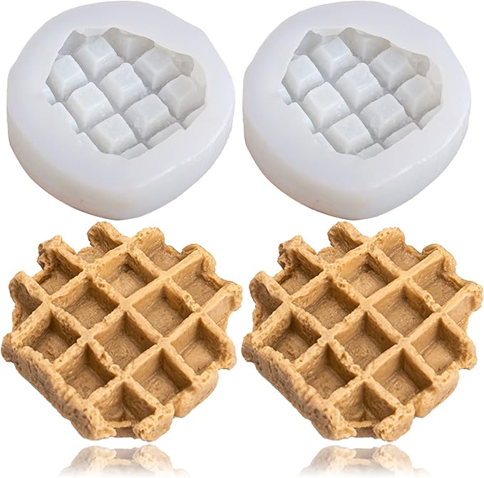 Wehous 2PCS Waffle Silicone Candle Molds, Waffles Bread Shape Candle Soap Mold, Silicone Fondant Chocolate Candy Dessert Cake Decor Mould, Mold for DIY Casting Clay Art Crafts Ornament