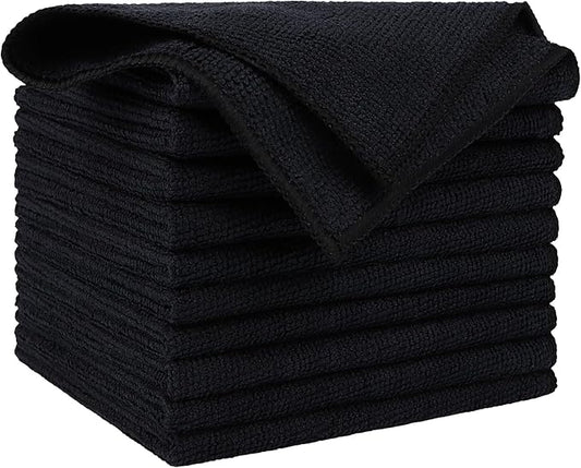 AIDEA Microfiber Cleaning Cloth Black 10PK, Microfiber Towels for Cars, Premium Wash Cloths, Dusting Cloth Lint Free Cleaning Rags for SUVs, House, Kitchen, Window, Cleaning Supplies12×12"