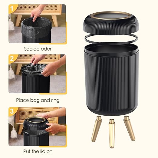 Bathroom Trash Can Automatic Touchless，3 Gallon Smart Motion Sensor Trash Bin with Lid，Plastic Black Garbage Can Wastebaskets with Removable Legs for Kitchen, Office, Toilet, Bedroom