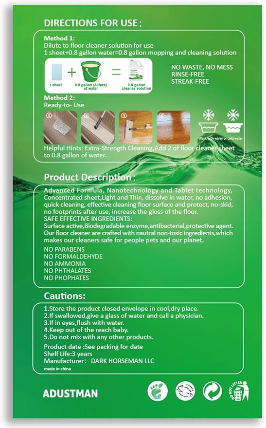 Hardwood Floor Cleaner Refill Fresh Scent 60 Sheets Eco Friendly Biodegradable Cruelty-Free Liquidles Light-weight Plastic Free No Leak Perfect for Mop Buckets