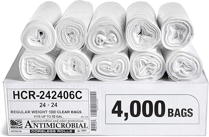 Aluf Plastics High Density Trash Bags, 10 Gallon, 4000 Count, 6 Micron (eq), 24" x 24", Clear, for Bathroom, Office, Industrial, Commercial, Janitorial, Municipal, Recycling