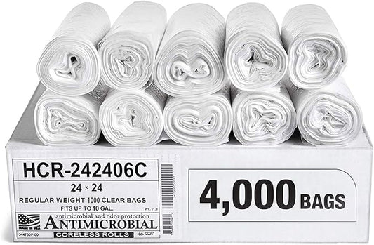 Aluf Plastics High Density Trash Bags, 10 Gallon, 4000 Count, 6 Micron (eq), 24" x 24", Clear, for Bathroom, Office, Industrial, Commercial, Janitorial, Municipal, Recycling