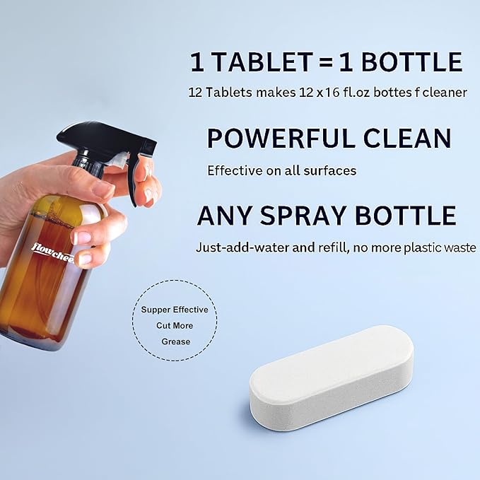 All Purpose Cleaner Concentrate Refills,MultiSurface Clean Refill,No Toxic Cleaning Tablets(12Pack)-Makes 192fl oz(12x16Fl oz)Bottle of Spray Cleaner for Household&Kitchen Cleaning-Unscented