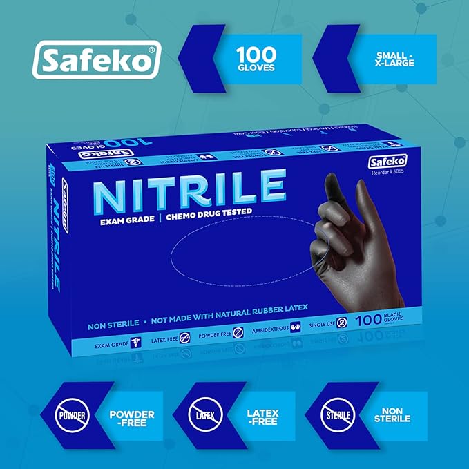 Nitrile Exam Gloves, Latex-Free Powder-Free Non-Sterile Disposable Gloves, For Medical, Cleaning, And Kitchen Prep