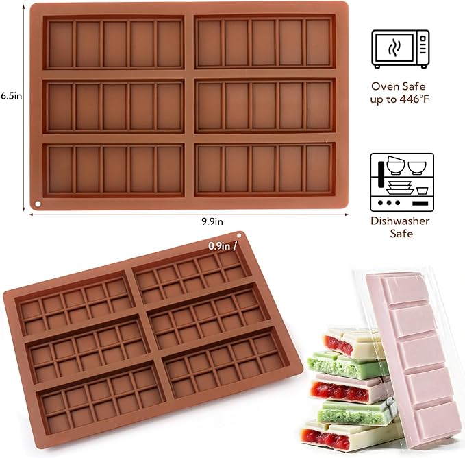 2 Pack Chocolate Bar Mold - Non-Stick Chocolate Molds, 100% Food Grade Silicone Deep Mold for Food Grade Silicone Deep Mold for Dubai Pistachio, Candy, Snacks