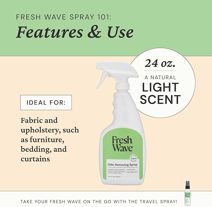 Fresh Wave Original Scent Odor Eliminator Spray & Air Freshener, 24 fl. oz. | Odor Absorber for Home, Furniture, Fabrics & Trash | Safer Odor Relief