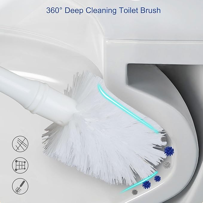 CELOX 2 Set Toilet Brush and Plunger Set, Toilet Brush and Holder Set, Toilet Bowl Brush and Holder, White