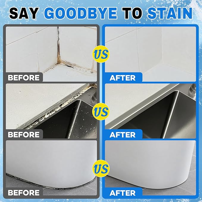 10 Oz Black Stain Cleaner Gel Home Cleaner for Washing Machine Seal Shower Bathroom Grout Sinks Caulk Cleaner Stain Heavy Duty Gel with Brush (2 Pack 5 Oz)