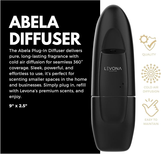 Levona Scent Abela 100 - Essential Oil Diffuser & Plug in Air Freshener for Home, Office and Hotel Use, Smart App Controlled Waterless Diffuser & Nebulizer, Matte Black, 500 sq ft (Oil Not Included)