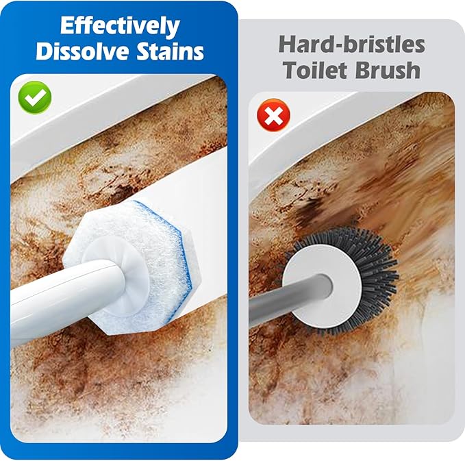 50 Count Upgraded Toilet Wand Refills | 2X Cleaning Power Toilet Bowl Cleaners | Extra Foam Disposable Brush Heads | Compatible with Most Toilet Cleaning Systems
