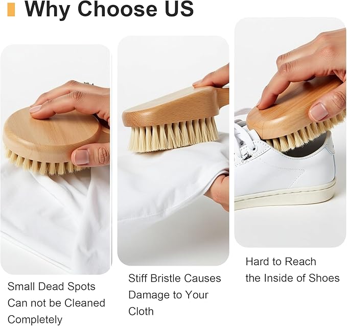 Laundry Stain Brush Laundry Brush for Stains on Clothes Natural Boar Bristle Cleaning Brushs Removes Toughs Stains from Fabrics Without Damages