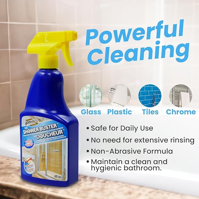 Shower Cleaner Buster Spray - all Types of Surfaces, Shower Glass Cleaner, Stop Soap Scum & Water Stain (2 x 500 ML / 16.9 OZ)