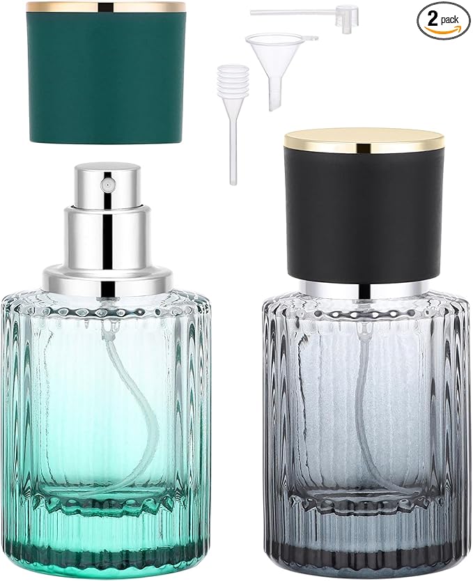 Segbeauty 1oz Glass Perfume Atomizer Empty, 1pcs Black Mini Travel Perfume Bottle Refillable, 1pcs Green 30ml Fine Mist Travel Cologne Atomizer Sprayer, Small Cologne Spray Bottle with Refill Tool Kit