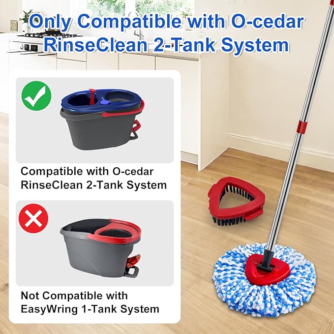 Mop Head Replacement Compatiable with Ocedar RinseClean 2-Tank System, Mircofiber Mop Heads Refill and Scrub Brush for O Cedar Rinseclean Spin Mop, 6 Pack Mop Refills & 2 Scrub Head for Floor Cleaning