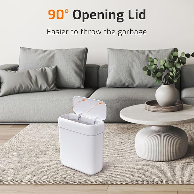 MOPALL Small Bathroom Trash Can with Lid, 3.2 Gallon / 11.5 L Slim Plastic Garbage Bin with Pop-Up Lid, Mini Waste Basket Can Dog Proof for Kitchen, Bedroom, Office, Laundry, Toilet, Rv, White