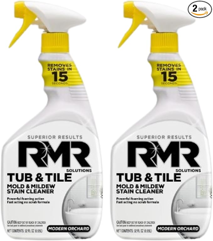 RMR - Tub and Tile Cleaner, Mold Stain & Mildew Stain Remover, Industrial-Strength, No-Scrub Cleaner, 32 Fl Oz, 2 Pack