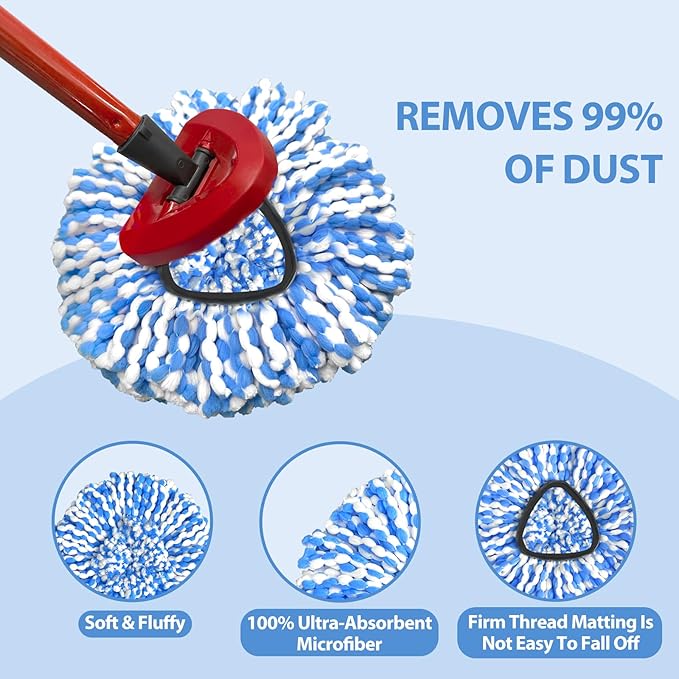 Mop Head Replacement, Microfiber, Easy to Replace, Include 3pcs Mop Replace Heads, 1 Extra Mop Replacement Base