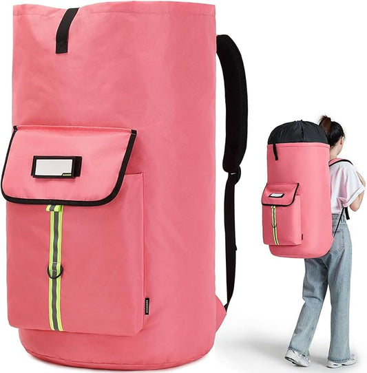 laundry bag backpack,extra-large heavy duty laundry bags,laundry backpack for college students,drawstring closure (bright red Laundry Backpack)