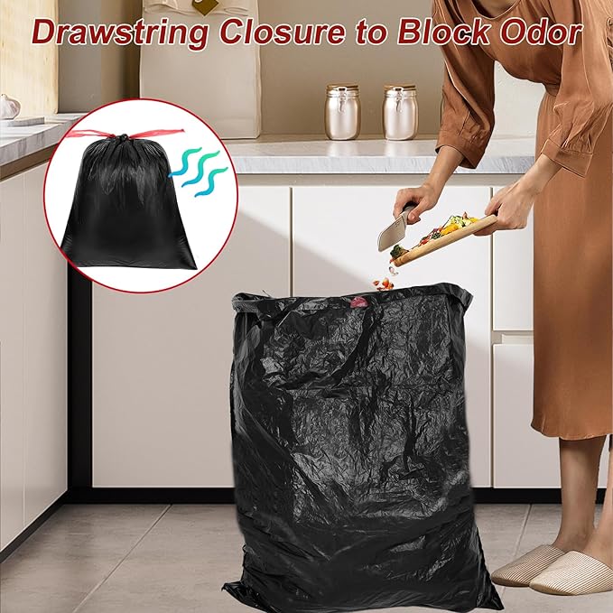 O2frepak 33 Gallon Drawstring Tall Kitchen Trash Bags,Clean Fresh Scent and Heavy Duty Garbage Bags(30 Count,80x100cm)