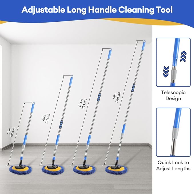 Wall Cleaner,Blue Wall Cleaner Mop with Long Handle Max 66’’ Wall Mop,Rotatable Adjustable Cleaning Mop,Ceiling Dust Mop,Cleaning Tool for Walls/Baseboard/Floors, Car Washes