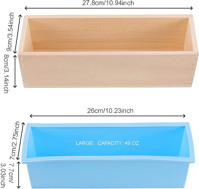 3 Set 45 Oz Blue Silicone Soap Molds Loaf, Flexible Rectangular Soap Making Molds with Wood Box Wooden Covers, Soap Molds for Soap Making