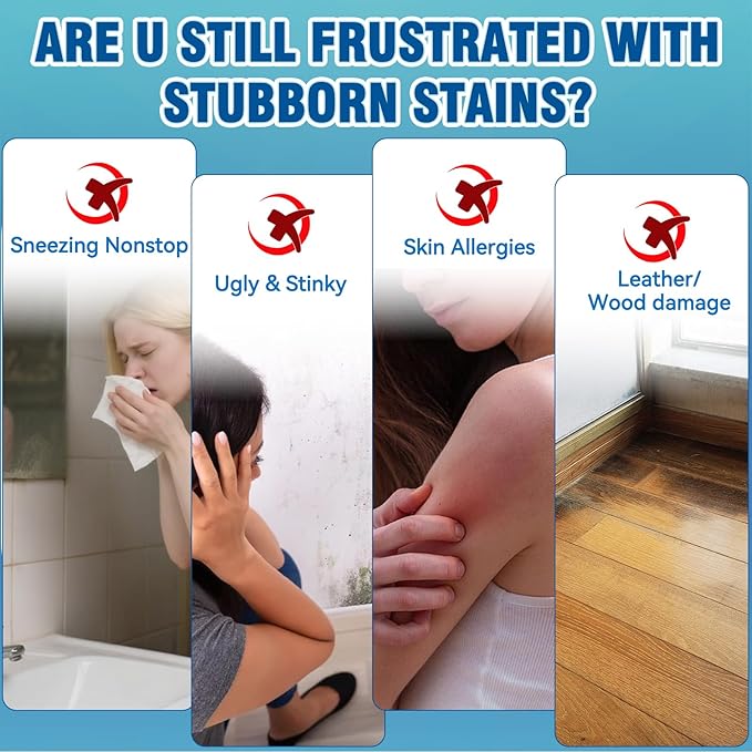 Mold Stain Cleaner Spray, All-Purpose Stain Cleaner for Bathroom, Kitchen, Decks, Patios, Outdoors, Household Stain Remover Spray Best for Tile, Wall, Grout, Fences, Furniture, Sink, Brick