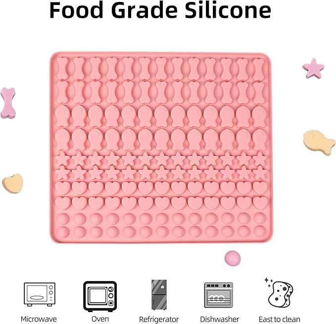 Dog Treat Molds 130 Cavity Mini Silicone Molds Star Heart Bone Fish Roud Shape for Baking Biscuits, Cookie, Candy, Chocolate, Gummy, Cookie