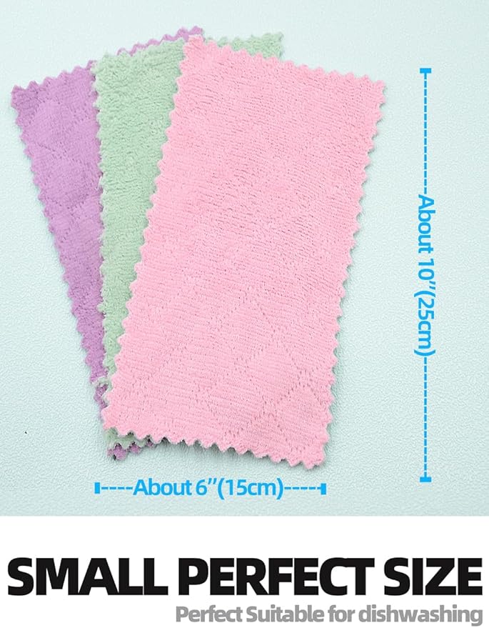 24PCS Kitchen Dishcloth, Microfiber Washcloth, Soft Cleaning Cloths, Coral Fleece/Lint Free/Absorbent/Quick Dry/Nonstick Oil Rags, Reusable Washable Tea Towel, 6''x10''(Mixcolor)