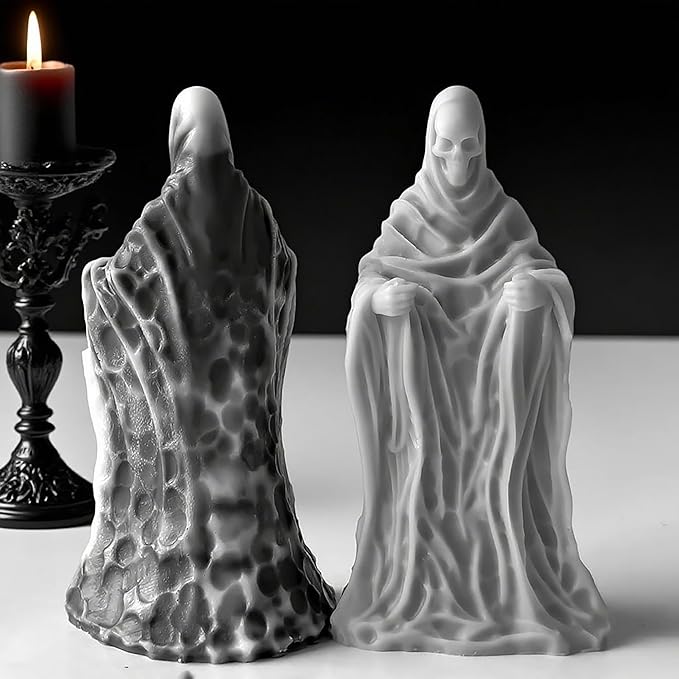 Ghost Skull Man Cylinder Candle & Resin Mold - Resin Casting Silicone Molds for Home Decor & Candle Making Wave Spiral Mold