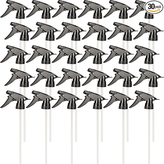 30 Pack Spray Bottle Nozzles, Heavy-Duty Stream Trigger Spray Nozzle Replacement Parts Adjustable Head Sprayer with Mist Stream Sprayer Fits 8oz /16oz Spray Bottles Round 28/400 Neck Bottles (Black)