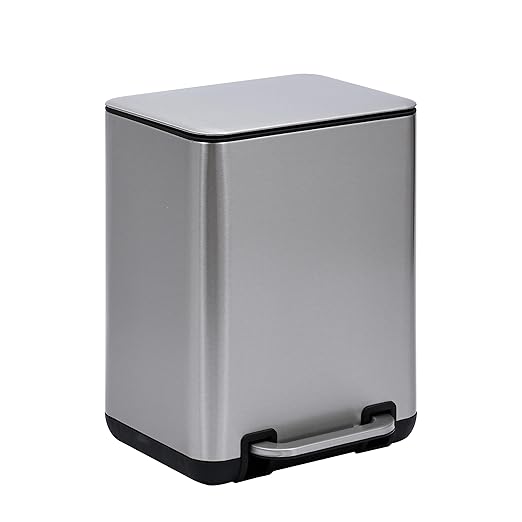 SunnyPoint 6 Liter(1.58 Gallon) Small Trash Can with Plastic Inner Buckets; Rectangle Bathroom, Office, Kitchen, and Bedroom Step On and Slow Close (S.N)