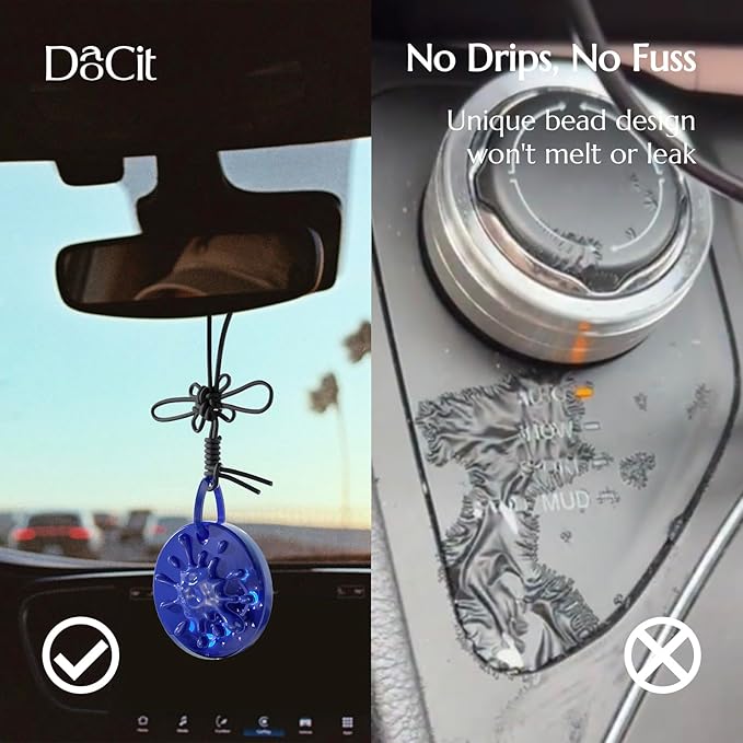 Car Air Freshener Hanging Essential Oil Diffuser with Bead Release Design, 40+ Days Long Lasting Scent for Men & Women, 7 Original + 14 Refills for Car/Home/Office, Ocean
