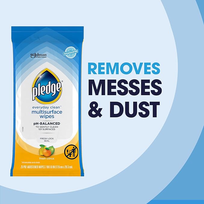 Pledge Multisurface Cleaning Wipes, pH Balanced, Fresh Citrus, 25 Count