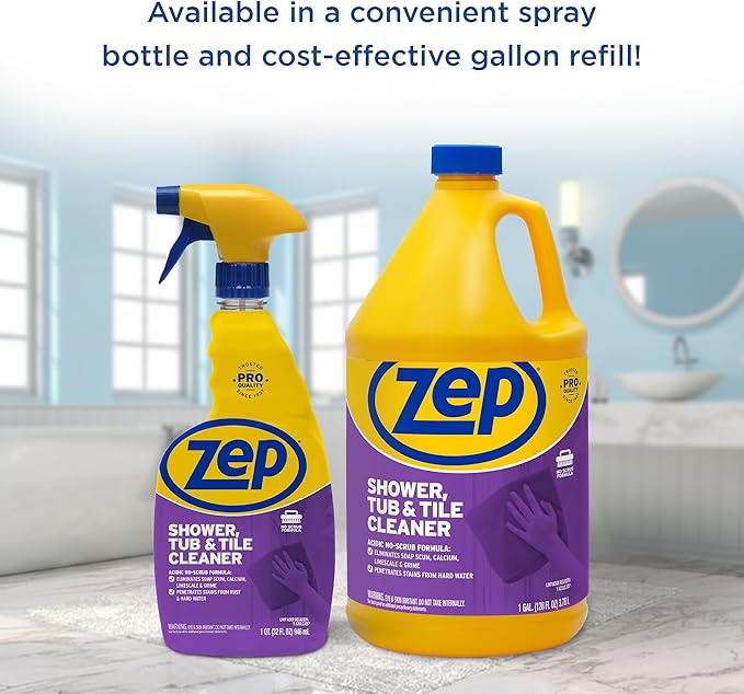 Zep Shower Tub and Tile Cleaner 32 oz ZUSTT32 (Case of 4) - No Scrub Pro Formula Breaks up Tough Buildup on Contact