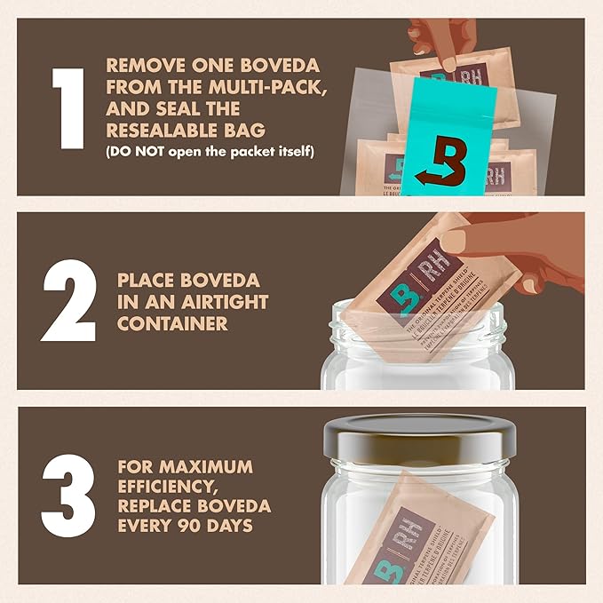 Boveda 58% Two-Way Humidity Control Packs For Storing 1 lb – Size 67 – 4 Pack – Moisture Absorbers for Storage Containers – Humidifier Packs – Hydration Packets in Resealable Bag