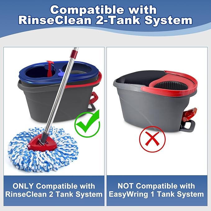 Mop Heads for O Cedar RinseClean 2 Tank Spin Mop System, 3 Microfiber Mop Head Refills and 3 Chenille Mop Pads,1 Scrub Brush, and 1 Mop Base with Mop Handle Set Combo