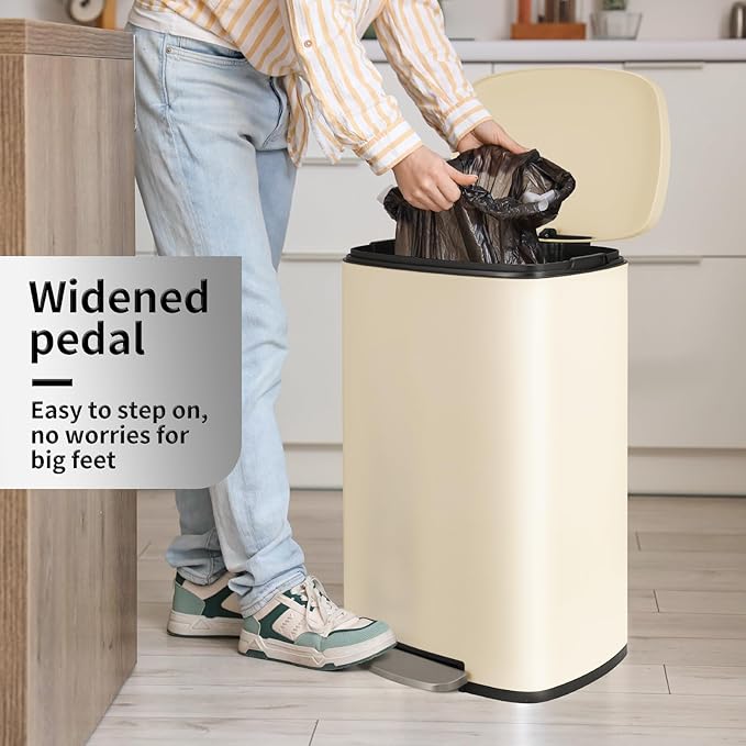 13.2+1.3 Gallon Trash Can Combo Set, Stainless Steel Garbage Bin with Pedal, Removable Inner Waste Bucket, Anti-Fingerprint, Soft-Close Locking Lid Dustbin for Kitchen, Bathroom, Office