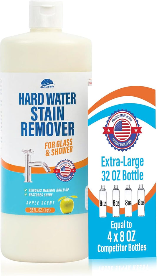 ShineSafe Hard Water Stain Remover – Professional-Grade Calcium Lime Rust Cleaner for Glass, Shower, Tub, Sink – Bleach-Free – 32 Fl Oz