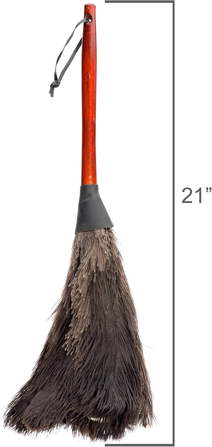 Redecker Ostrich Feather Duster with Varnished Wooden Handle, 19-2/3-Inches, Black