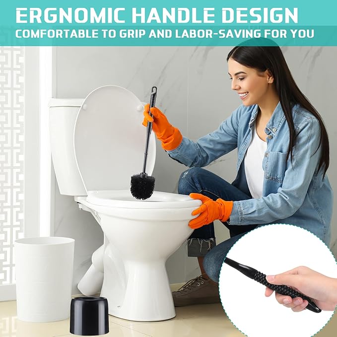 Roshtia 6 Sets Toilet Brush and Holder Set for Bathroom Cleaning Toilet Bowl Brush Scrubber with Caddy for Cleaning, 14.57 Height(Black)