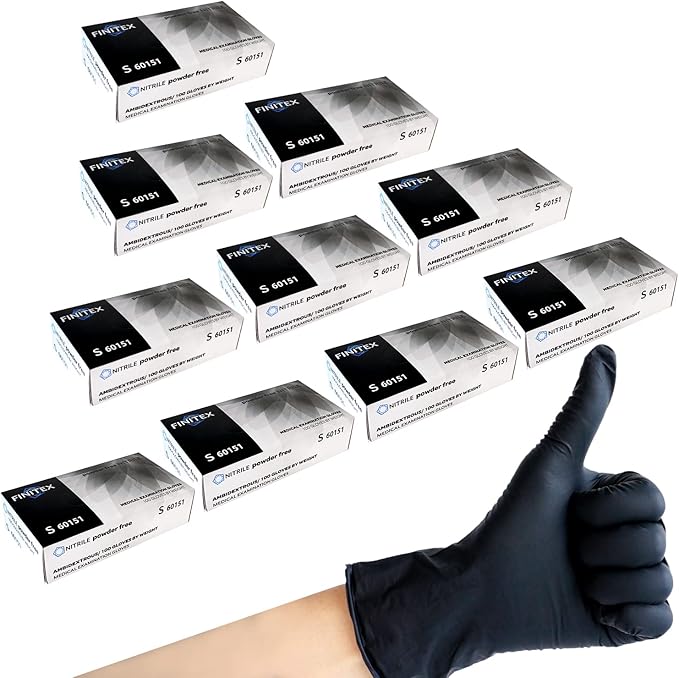 FINITEX - Black Nitrile Disposable Gloves, Exam Gloves, Powder-free, Latex-free, 3mil, Case of 10 Boxes