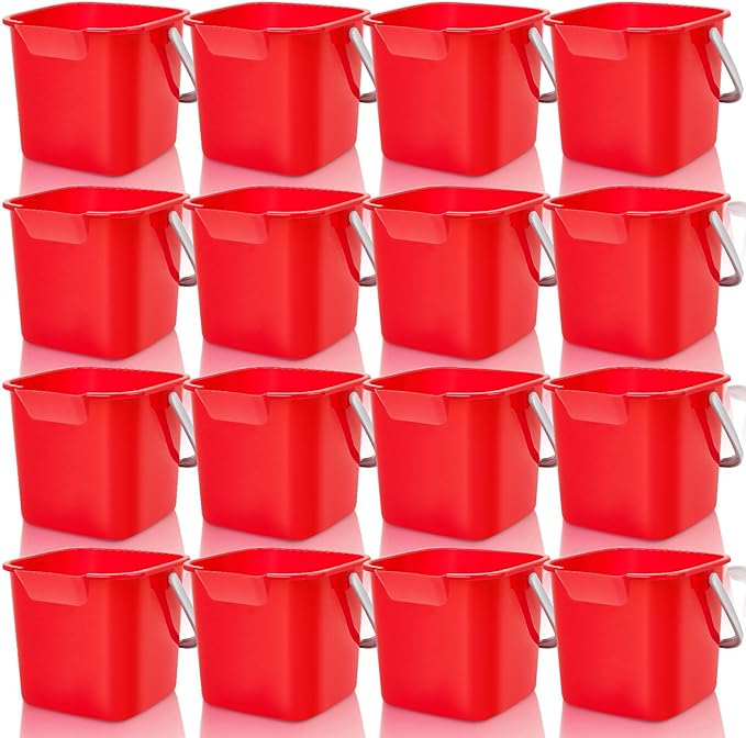 Irenare 16 Pcs Sanitizing Bucket 3 Quart Cleaning Pail Small Detergent Square, Spout and Handle Plastic Utility Sanitizer Buckets for Restaurant Kitchen Home Offices (Red)